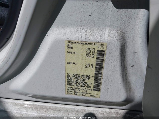 Aukcja sprzedaży 2013 Nissan Altima 2.5 Sl, vin: 1N4AL3AP3DC238346, numer aukcji: 46090680