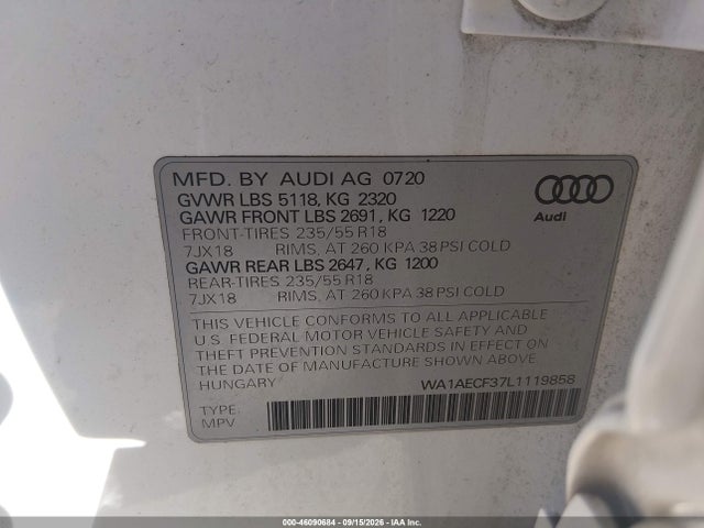 Aukcja sprzedaży 2020 Audi Q3 Premium 45 Tfsi Quattro Tiptronic, vin: WA1AECF37L1119858, numer aukcji: 46090684