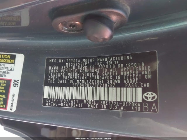 Toyota COROLLA L 2015 5YFBURHE7FP210787 Image 9