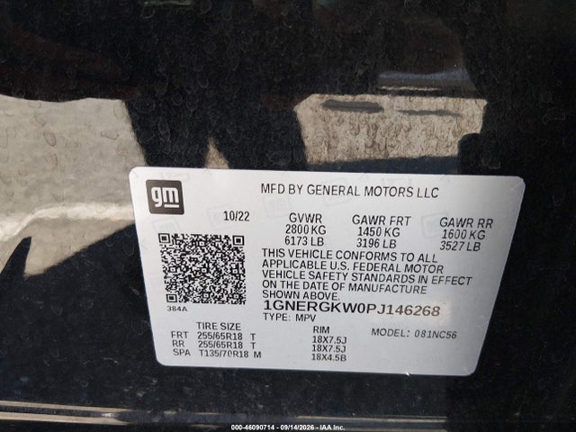 Aukcja sprzedaży 2023 Chevrolet Traverse Fwd Lt Cloth, vin: 1GNERGKW0PJ146268, numer aukcji: 46090714