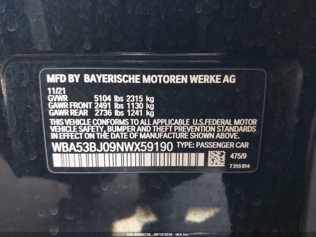 WBA53BJ09NWX59190 BMW 540 I