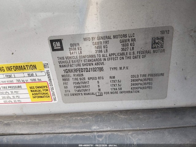 46090751 :رقم المزاد ، 1GNKRFED7DJ102786 vin ، 2013 Chevrolet Traverse Ls مزاد بيع