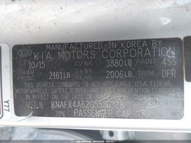 46090765 :رقم المزاد ، KNAFX4A62G5536328 vin ، 2016 Kia Forte Lx مزاد بيع