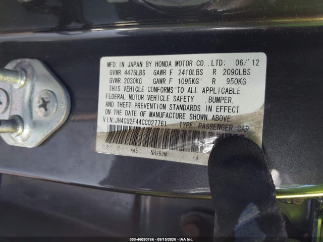 46090766 :رقم المزاد ، JH4CU2F44CC027761 vin ، 2012 Acura Tsx 2.4 مزاد بيع
