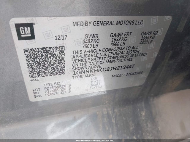 Aukcja sprzedaży 2018 Chevrolet Suburban Lt, vin: 1GNSKHKC2JR213447, numer aukcji: 46090774