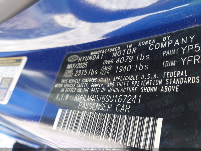 46090785 :رقم المزاد ، KMHLM4DJ6SU167241 vin ، 2025 Hyundai Elantra Hybrid Blue مزاد بيع