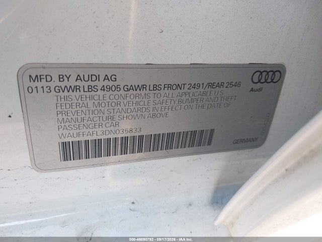Продажа на аукционе авто 2013 Audi A4 2.0t Premium, vin: WAUFFAFL3DN035833, номер лота: 46090792