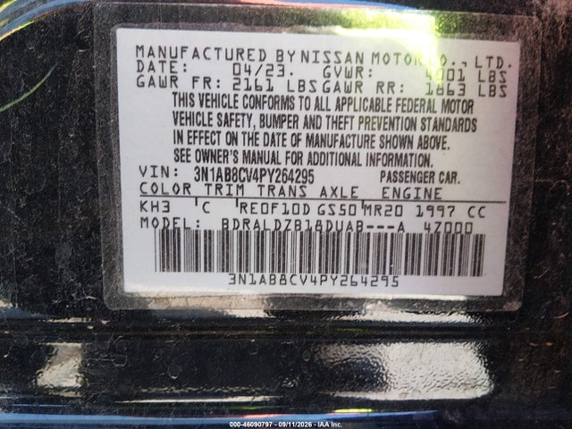 2023 Nissan Sentra Sv Xtronic Cvt მანქანა იყიდება აუქციონზე, vin: 3N1AB8CV4PY264295, აუქციონის ნომერი: 46090797