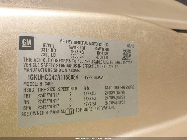 46090803 :رقم المزاد ، 1GKUHCD47A1158084 vin ، 2010 Gmc Savana 1500 Lt مزاد بيع