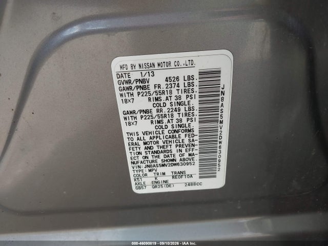 Продаж на аукціоні авто 2013 Nissan Rogue Sv W/sl Pkg, vin: JN8AS5MV2DW630952, номер лоту: 46090819