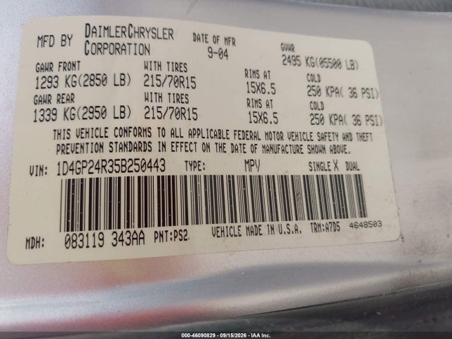 Aukcja sprzedaży 2005 Dodge Grand Caravan Se, vin: 1D4GP24R35B250443, numer aukcji: 46090829
