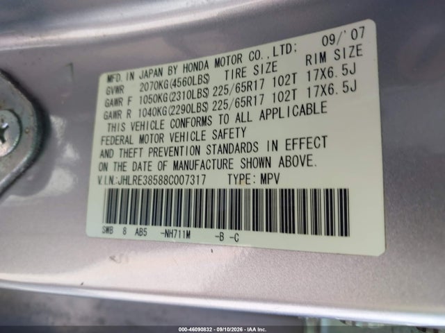 Продаж на аукціоні авто 2008 Honda Cr-v Ex, vin: JHLRE38588C007317, номер лоту: 46090832