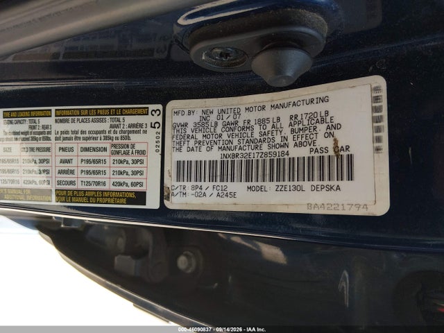 Aukcja sprzedaży 2007 Toyota Corolla S, vin: 1NXBR32E17Z859184, numer aukcji: 46090837