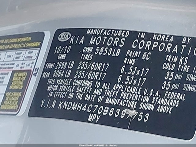 Aukcja sprzedaży 2011 Kia Sedona Ex, vin: KNDMH4C70B6397753, numer aukcji: 46090842