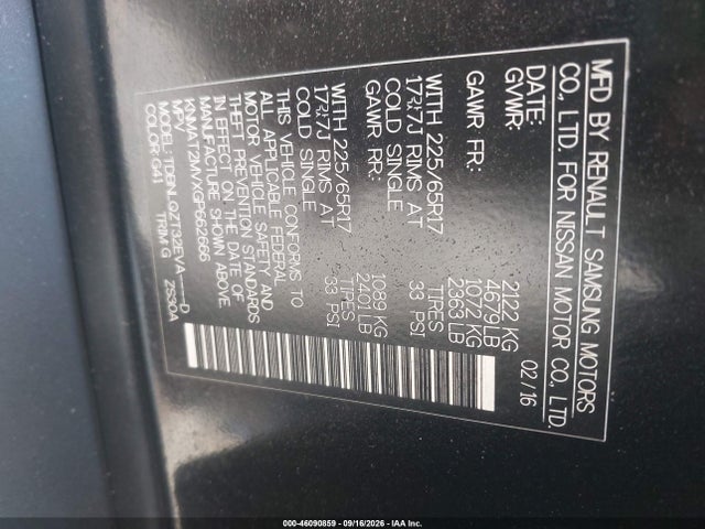 Nissan ROGUE SV 2016 KNMAT2MVXGP662666 Image 9