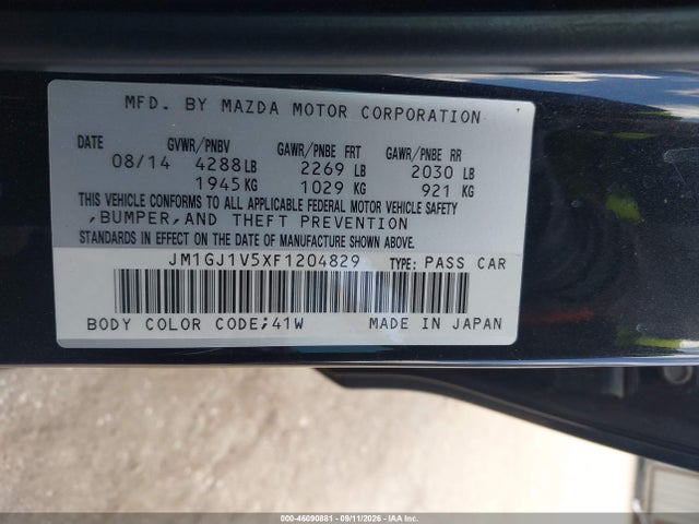 Продажа на аукционе авто 2015 Mazda Mazda6 I Touring, vin: JM1GJ1V5XF1204829, номер лота: 46090881