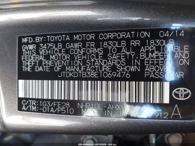Toyota Prius C One 2014 JTDKDTB38E1069476 Image 9