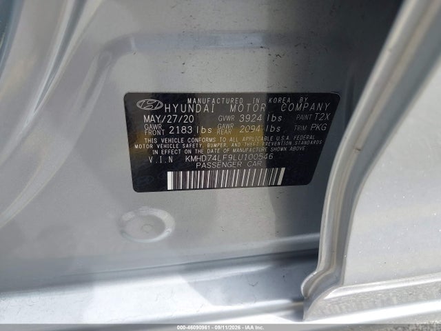 Продаж на аукціоні авто 2020 Hyundai Elantra Se, vin: KMHD74LF9LU100546, номер лоту: 46090961