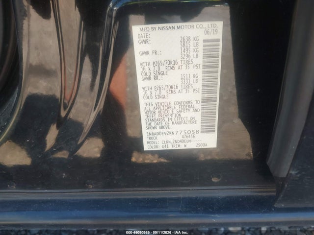 Продаж на аукціоні авто 2019 Nissan Frontier Sv, vin: 1N6AD0EV2KN775058, номер лоту: 46090969