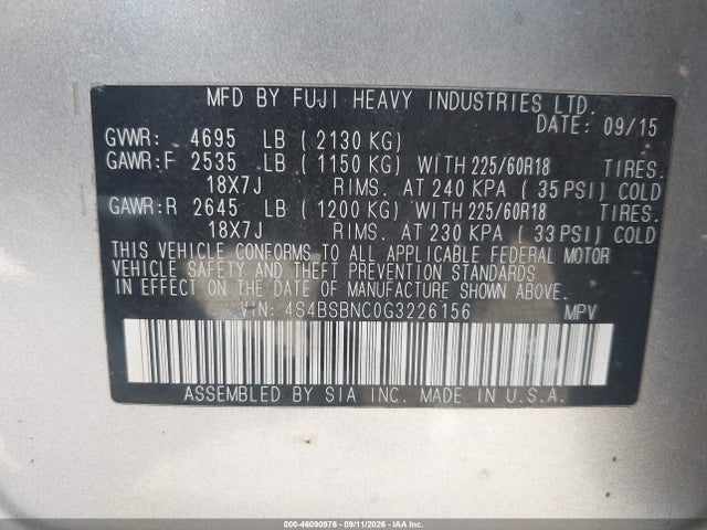 4S4BSBNC0G3226156 Subaru Outback 2.5i Limited