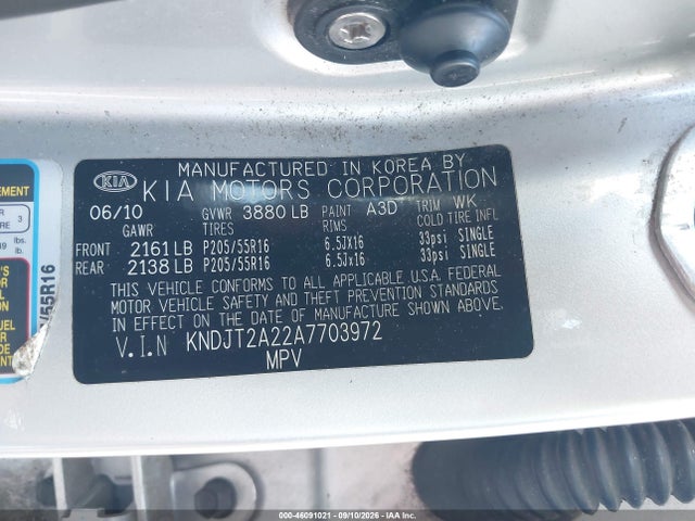46091021 :رقم المزاد ، KNDJT2A22A7703972 vin ، 2010 Kia Soul + مزاد بيع