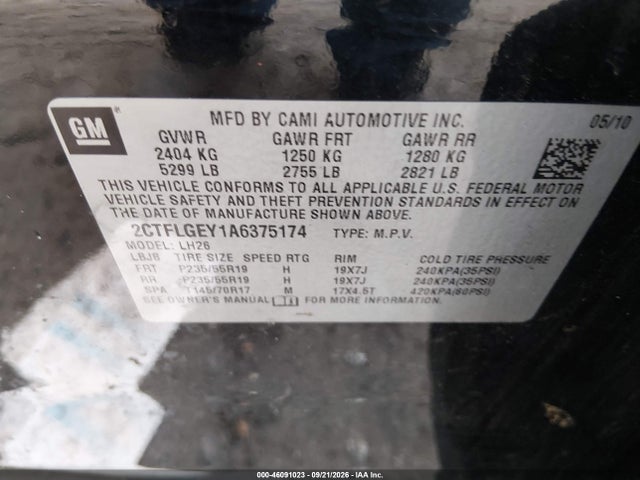 Aukcja sprzedaży 2010 Gmc Terrain Slt-1, vin: 2CTFLGEY1A6375174, numer aukcji: 46091023