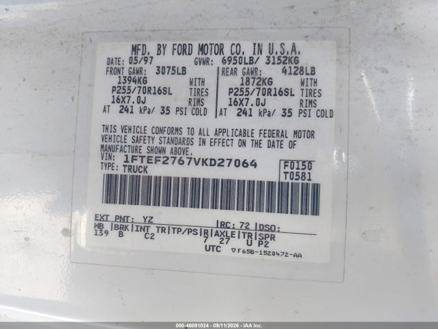Продажа на аукционе авто 1997 Ford F-250 Lariat/standard/xl/xlt, vin: 1FTEF2767VKD27064, номер лота: 46091024