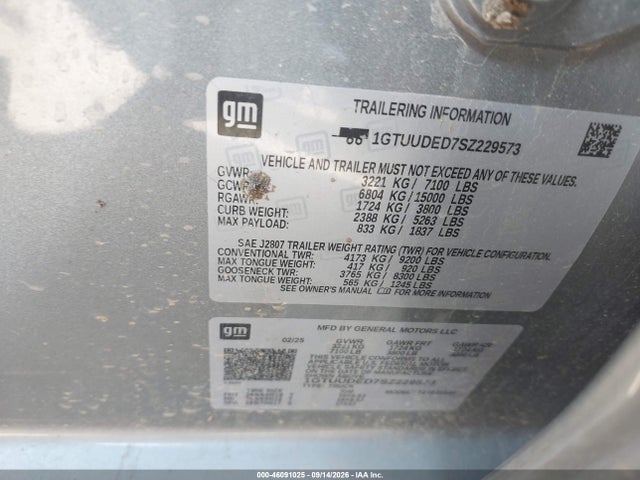 Продажа на аукционе авто 2025 Gmc Sierra 1500, vin: 1GTUUDED7SZ229573, номер лота: 46091025