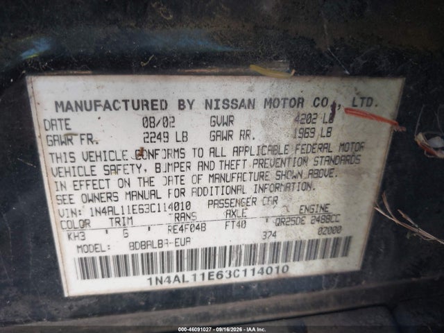Продаж на аукціоні авто 2003 Nissan Altima 2.5 Sl, vin: 1N4AL11E63C114010, номер лоту: 46091027