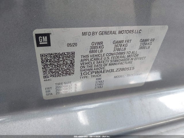 Aukcja sprzedaży 2020 Chevrolet Silverado 1500 2wd  Short Bed Wt, vin: 1GCPWAEH3LZ280515, numer aukcji: 46091053