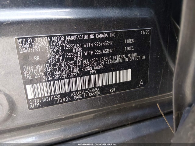 Продаж на аукціоні авто 2021 Toyota Rav4 Xle, vin: 2T3W1RFV2MC102210, номер лоту: 46091056