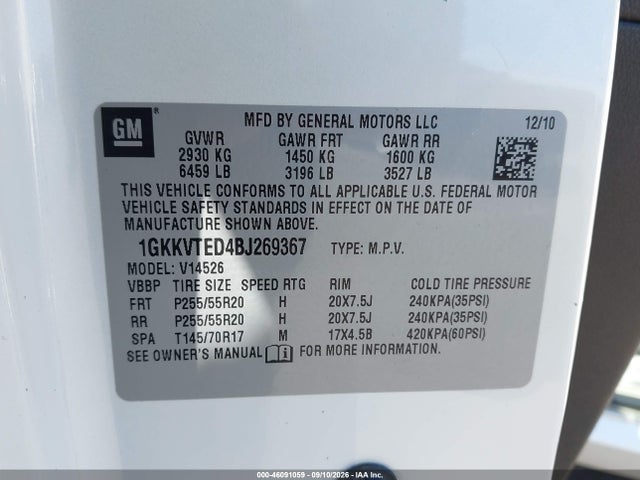 46091059 :رقم المزاد ، 1GKKVTED4BJ269367 vin ، 2011 Gmc Acadia Denali مزاد بيع