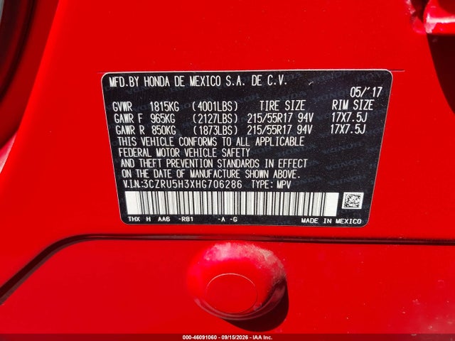 Honda HR-V LX 2017 3CZRU5H3XHG706286 Image 9