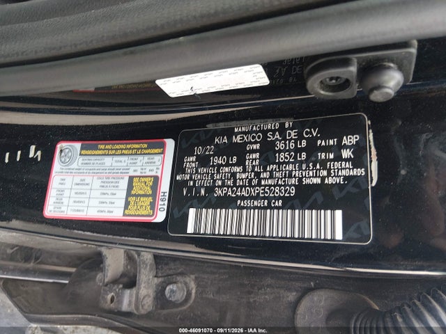 2023 Kia Rio S მანქანა იყიდება აუქციონზე, vin: 3KPA24ADXPE528329, აუქციონის ნომერი: 46091070