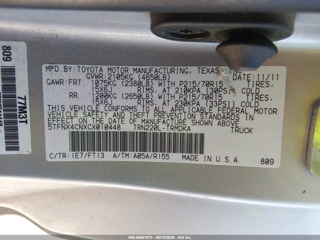 Aukcja sprzedaży 2012 Toyota Tacoma, vin: 5TFNX4CNXCX010448, numer aukcji: 46091073