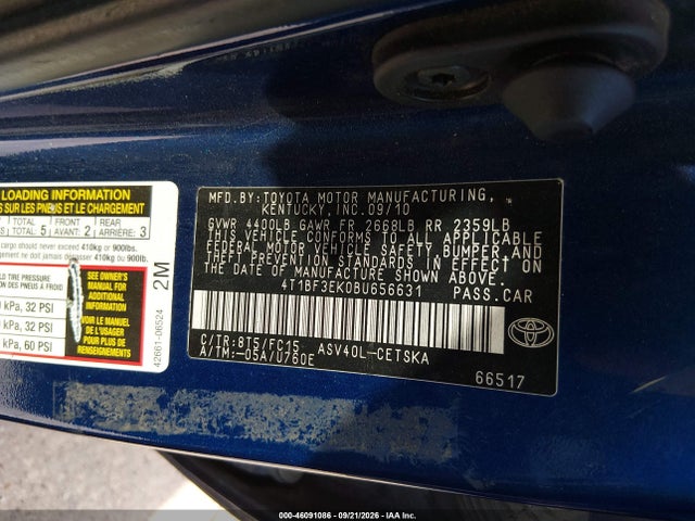 46091086 :رقم المزاد ، 4T1BF3EK0BU656631 vin ، 2011 Toyota Camry Se مزاد بيع
