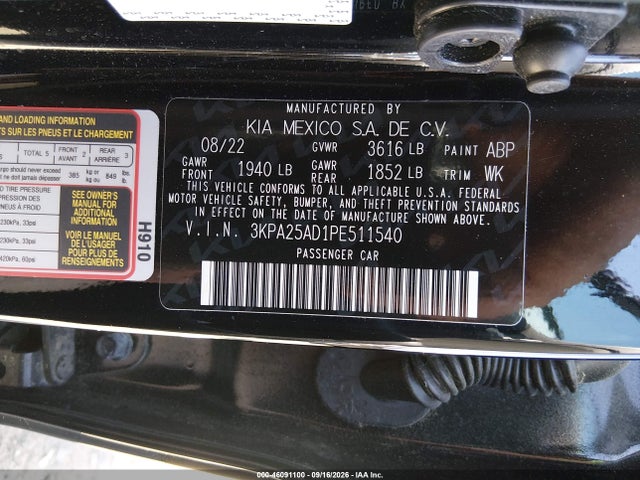 Aukcja sprzedaży 2023 Kia Rio 5-door S, vin: 3KPA25AD1PE511540, numer aukcji: 46091100