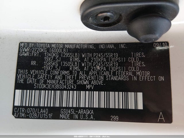 Продаж на аукціоні авто 2011 Toyota Highlander Limited V6, vin: 5TDDK3EH3BS043243, номер лоту: 46091111