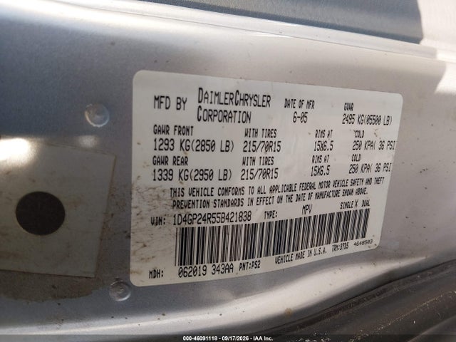 Продажа на аукционе авто 2005 Dodge Grand Caravan Se, vin: 1D4GP24R55B421838, номер лота: 46091118