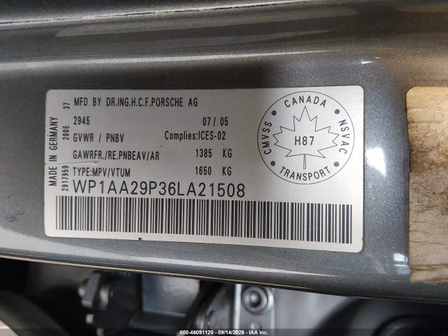 Aukcja sprzedaży 2006 Porsche Cayenne, vin: WP1AA29P36LA21508, numer aukcji: 46091120