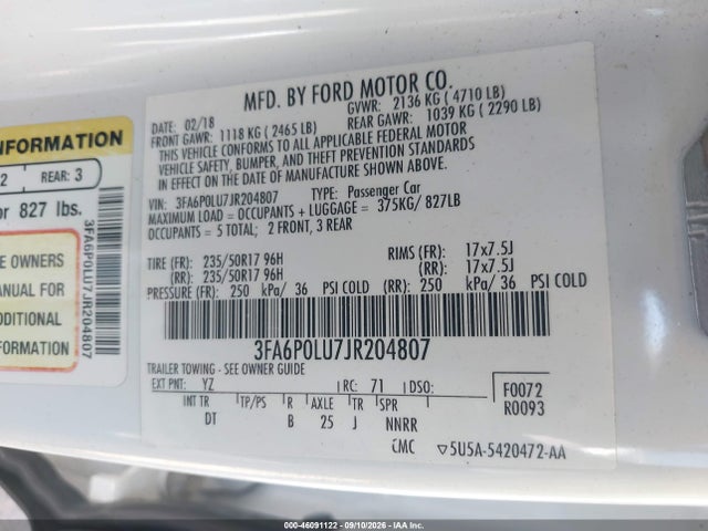 Ford Fusion Hybrid Se 2018 3FA6P0LU7JR204807 Image 9