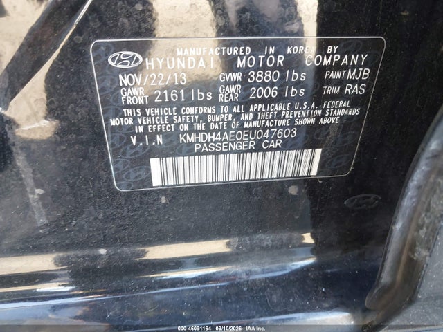 46091164 :رقم المزاد ، KMHDH4AE0EU047603 vin ، 2014 Hyundai Elantra Se مزاد بيع
