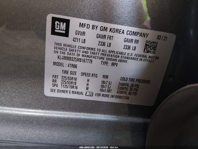 2021 Buick Encore Gx Fwd Preferred მანქანა იყიდება აუქციონზე, vin: KL4MMBS25MB167779, აუქციონის ნომერი: 46091200