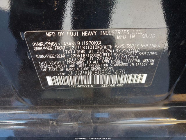 Subaru Crosstrek 2.0i Limited 2016 JF2GPANC8G8341470 Image 9