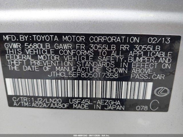 Aukcja sprzedaży 2013 Lexus Ls 460, vin: JTHCL5EF8D5017358, numer aukcji: 46091243