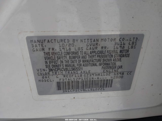 Aukcja sprzedaży 2020 Nissan Kicks Sv Xtronic Cvt, vin: 3N1CP5CV8LL562221, numer aukcji: 46091248