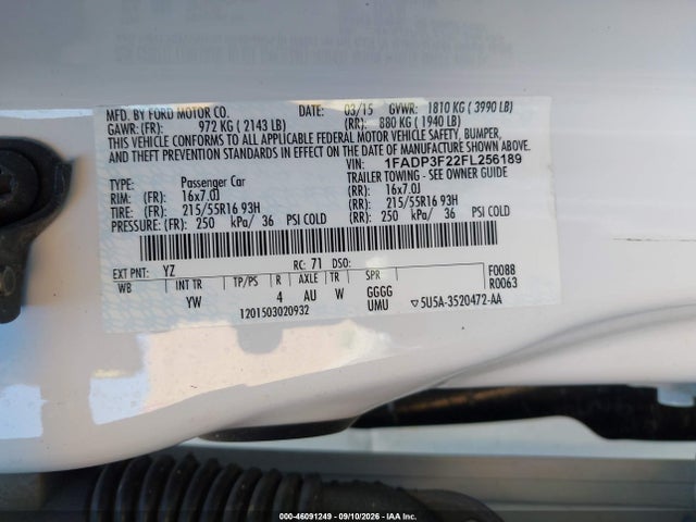 Продажа на аукционе авто 2015 Ford Focus Se, vin: 1FADP3F22FL256189, номер лота: 46091249