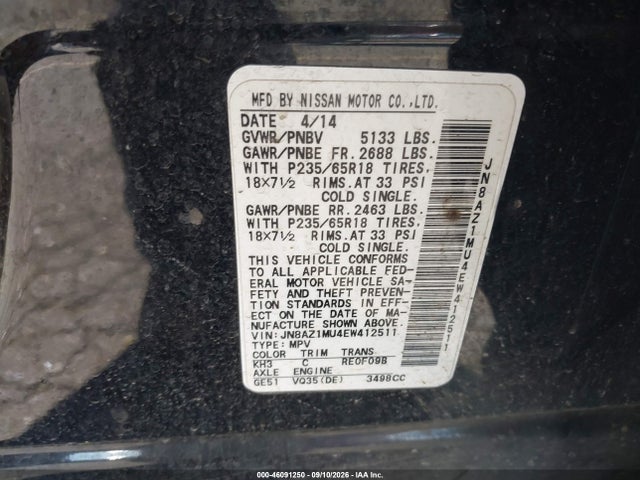 Nissan MURANO SL 2014 JN8AZ1MU4EW412511 Image 9