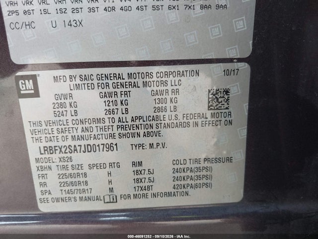 Продаж на аукціоні авто 2018 Buick Envision Essence, vin: LRBFX2SA7JD017961, номер лоту: 46091252