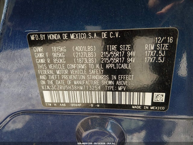 Продаж на аукціоні авто 2017 Honda Hr-v Lx, vin: 3CZRU5H38HM713254, номер лоту: 46091259